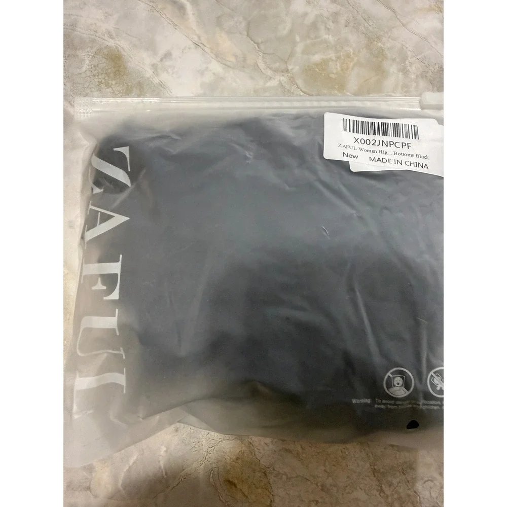 Zaful High‎ Waist Bikini Bottom Black Ruched Swimsuit US 8-10
